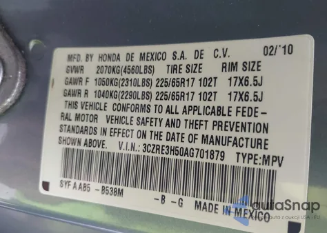 2010 Honda Cr-V Ex from USA, damaged, VIN 3CZRE3H50AG701879